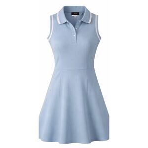 Cider Polo Dress S Light Blue Sleeveless Fit Flare Tennis Golf Preppy